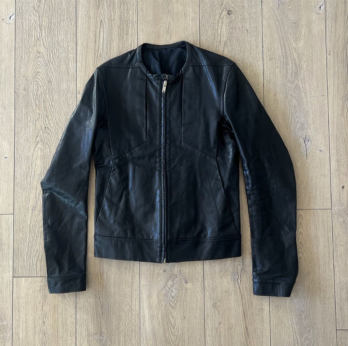image of Rick Owens Late 2000’S Leather Cafe Racer Jacket in Black, Men's (Size Large)