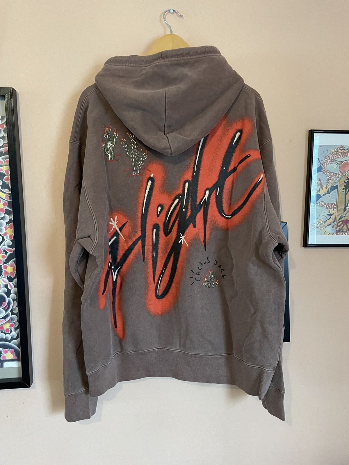 image of Air Jordan Travis Scott Cactus Jack Flame Rhinestones Hoodie in Brown, Men's (Size XL)