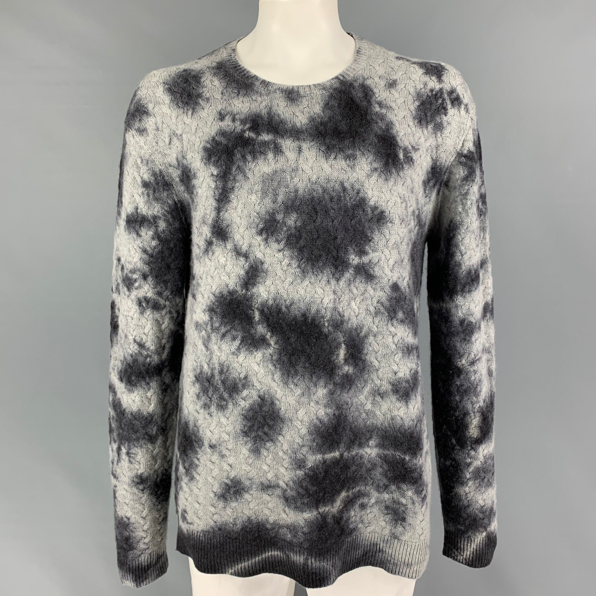 Grey Black Cable Knit Wool Cashmere Pullover