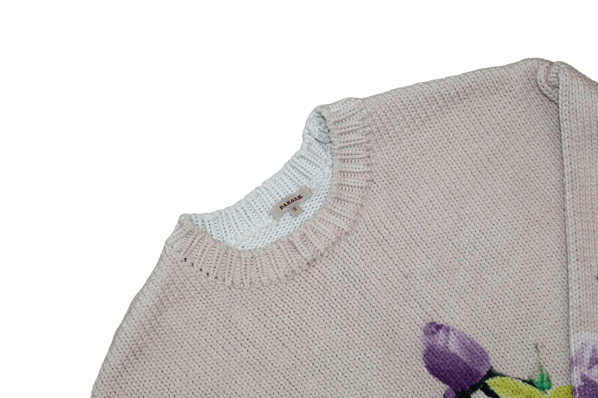 Homespun Knitwear P.A.R.O.S.H. Floral Cotton Blend Cable Knit Crewneck Sweater Size S / US 4 / IT 40 - 5 Thumbnail