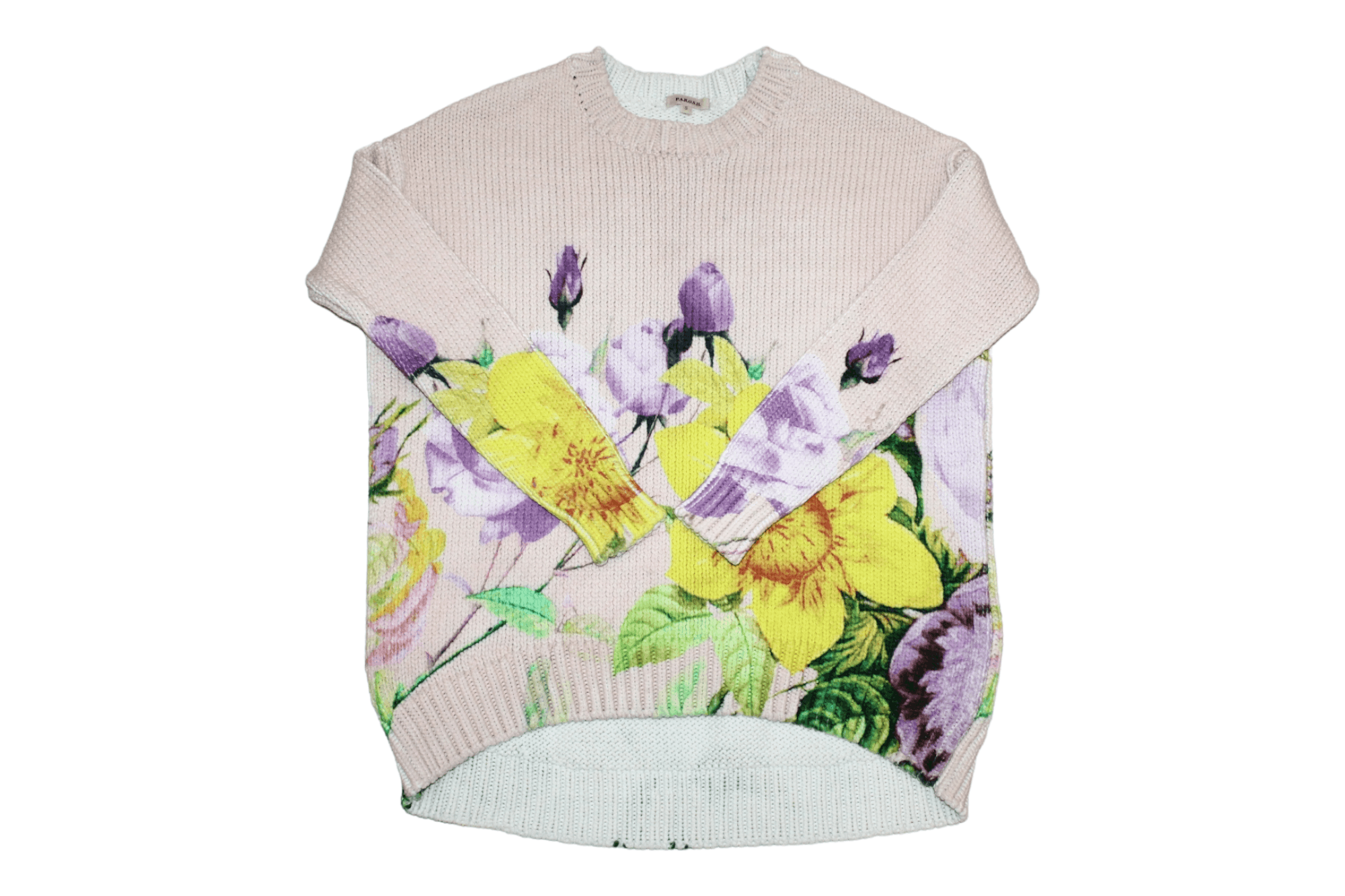 Homespun Knitwear P.A.R.O.S.H. Floral Cotton Blend Cable Knit Crewneck Sweater Size S / US 4 / IT 40 - 1 Thumbnail
