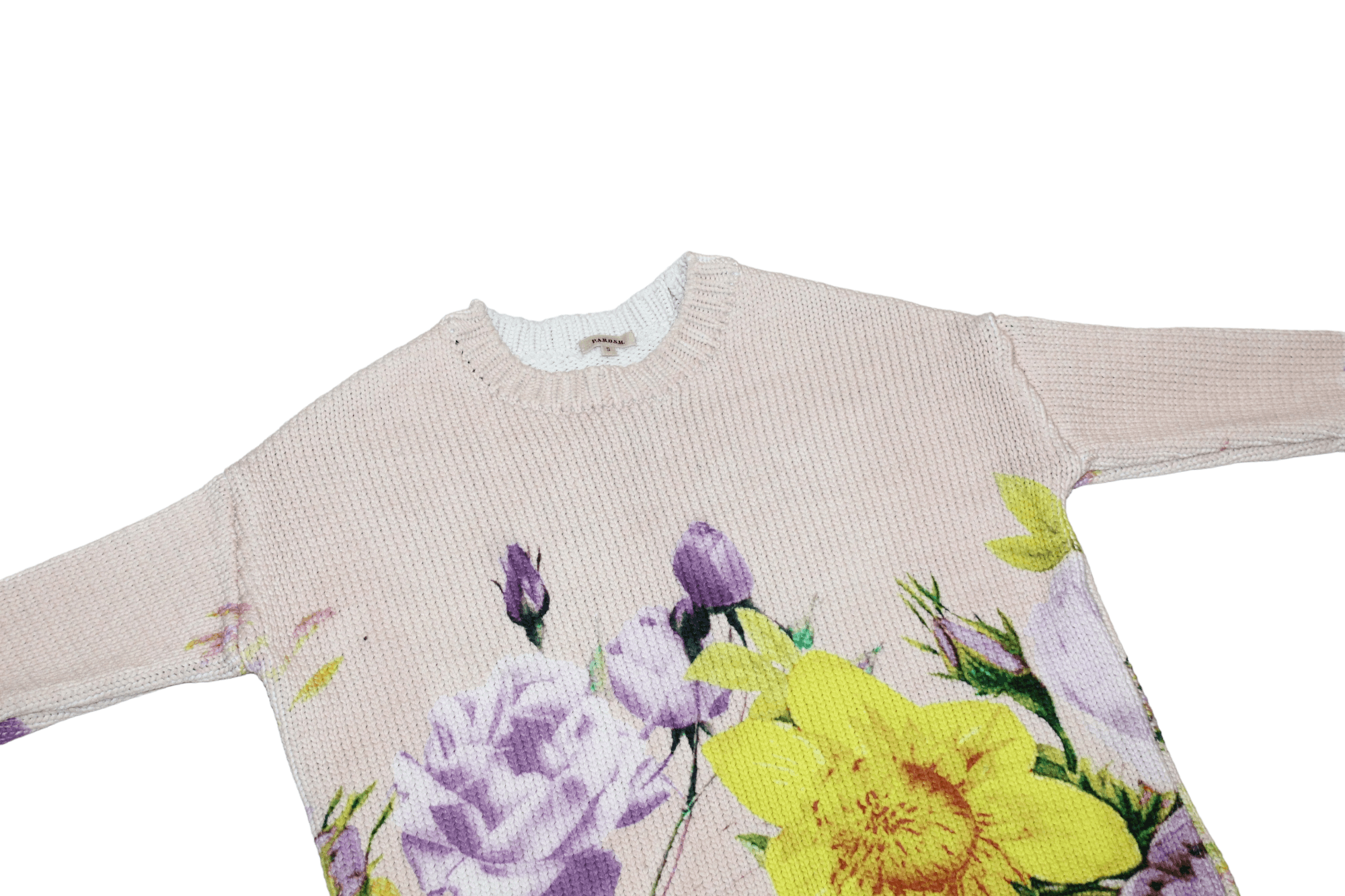 Homespun Knitwear P.A.R.O.S.H. Floral Cotton Blend Cable Knit Crewneck Sweater Size S / US 4 / IT 40 - 3 Thumbnail