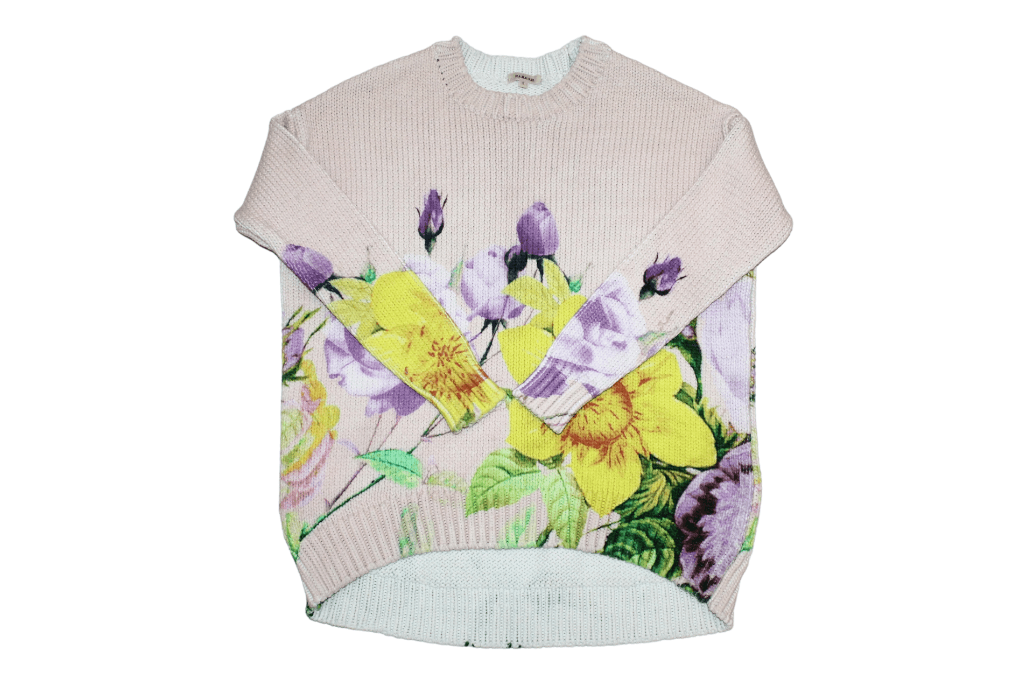 Homespun Knitwear P.A.R.O.S.H. Floral Cotton Blend Cable Knit Crewneck Sweater Size S / US 4 / IT 40 - 10 Thumbnail