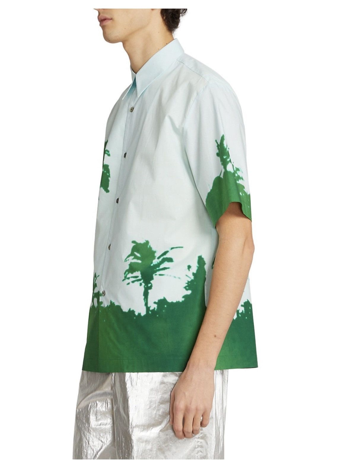 Dries Van Noten NEW 48 Len Lye Clasen Short-Sleeve Palm Graphic Shirt Blue Size US M / EU 48-50 / 2 - 4 Thumbnail