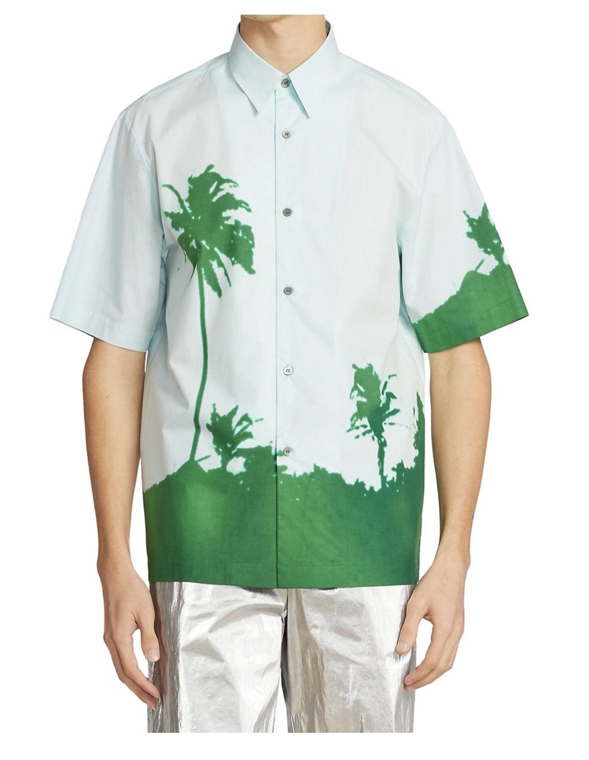 Dries Van Noten NEW 48 Len Lye Clasen Short-Sleeve Palm Graphic Shirt Blue Size US M / EU 48-50 / 2 - 1 Thumbnail