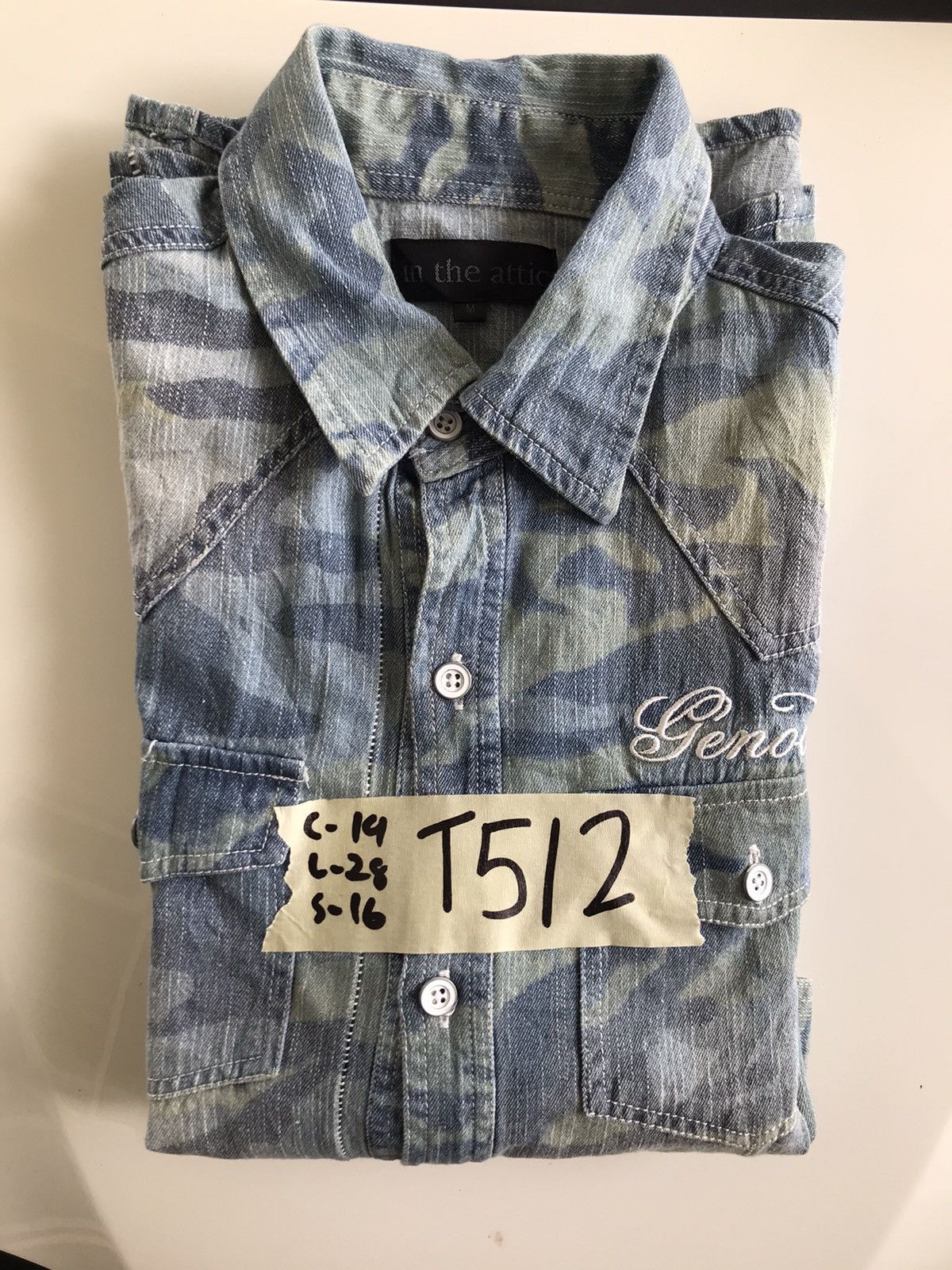 In The Attic Rare🔥🔥In The Attic Blue camo Denim Shirt Size US M / EU 48-50 / 2 - 24 Thumbnail
