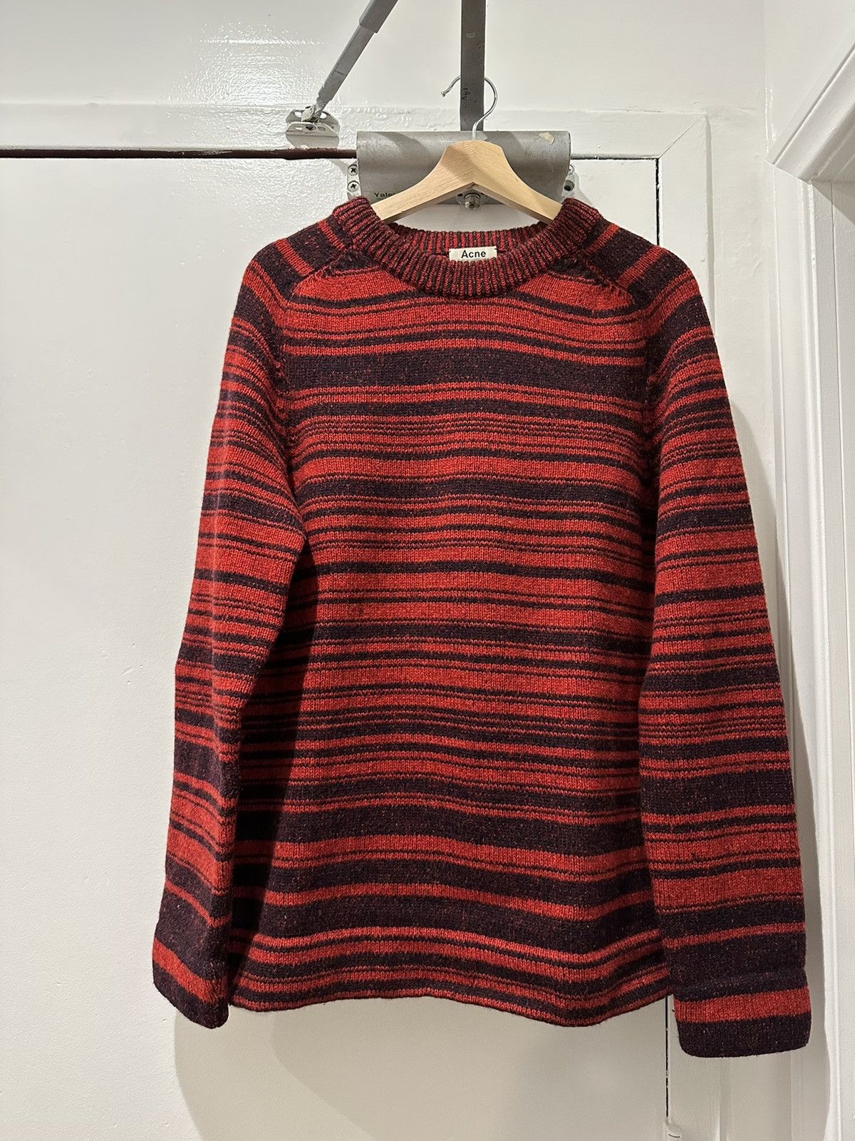 image of Acne Studios Striped Kees Knit Sweater in Red, Men's (Size Medium)