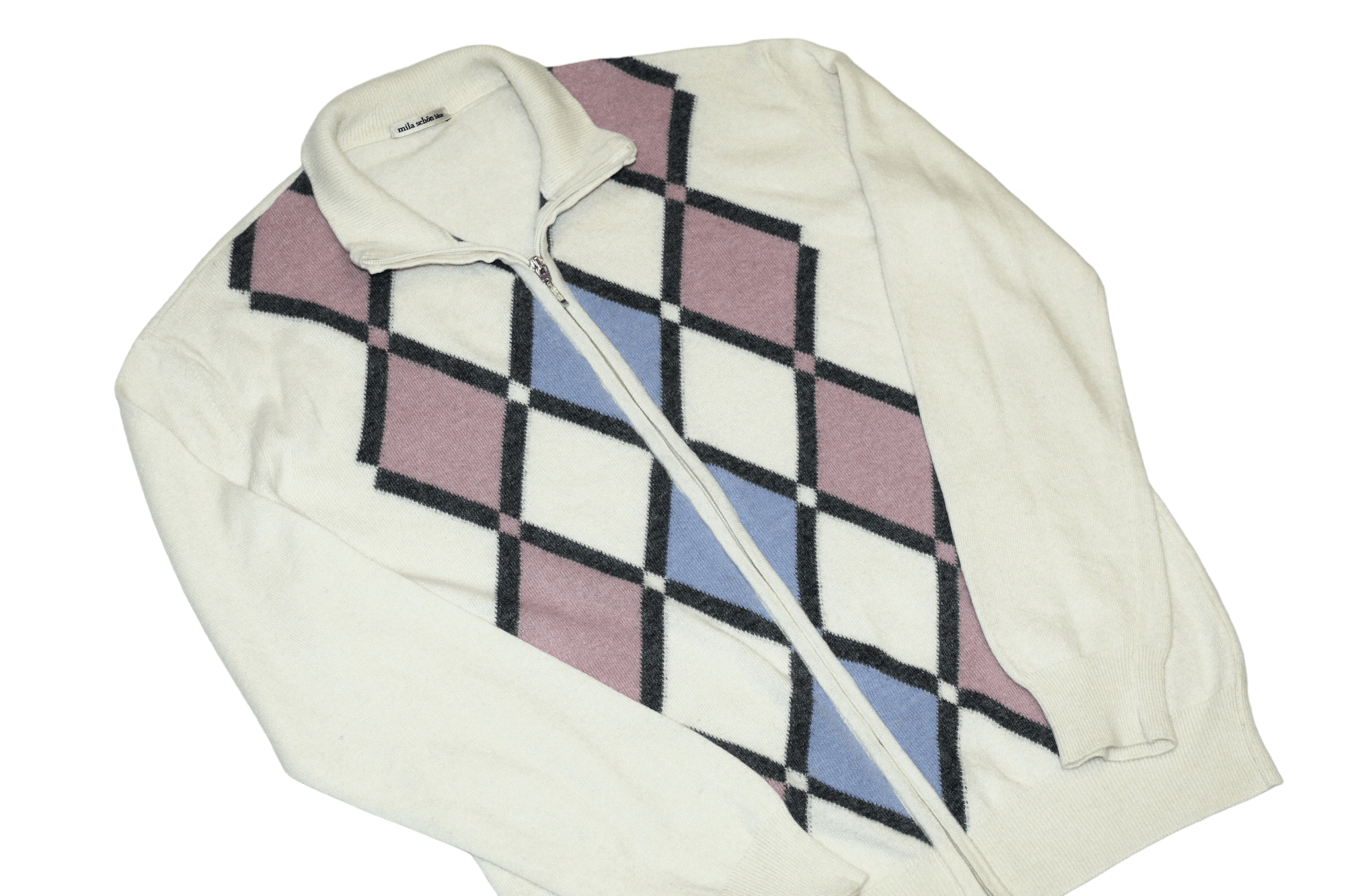 Mila Schon Rare Vtg Mila Schon Blue Label Argyle Wool Blend Zip Sweater Size US M / EU 48-50 / 2 - 2 Thumbnail