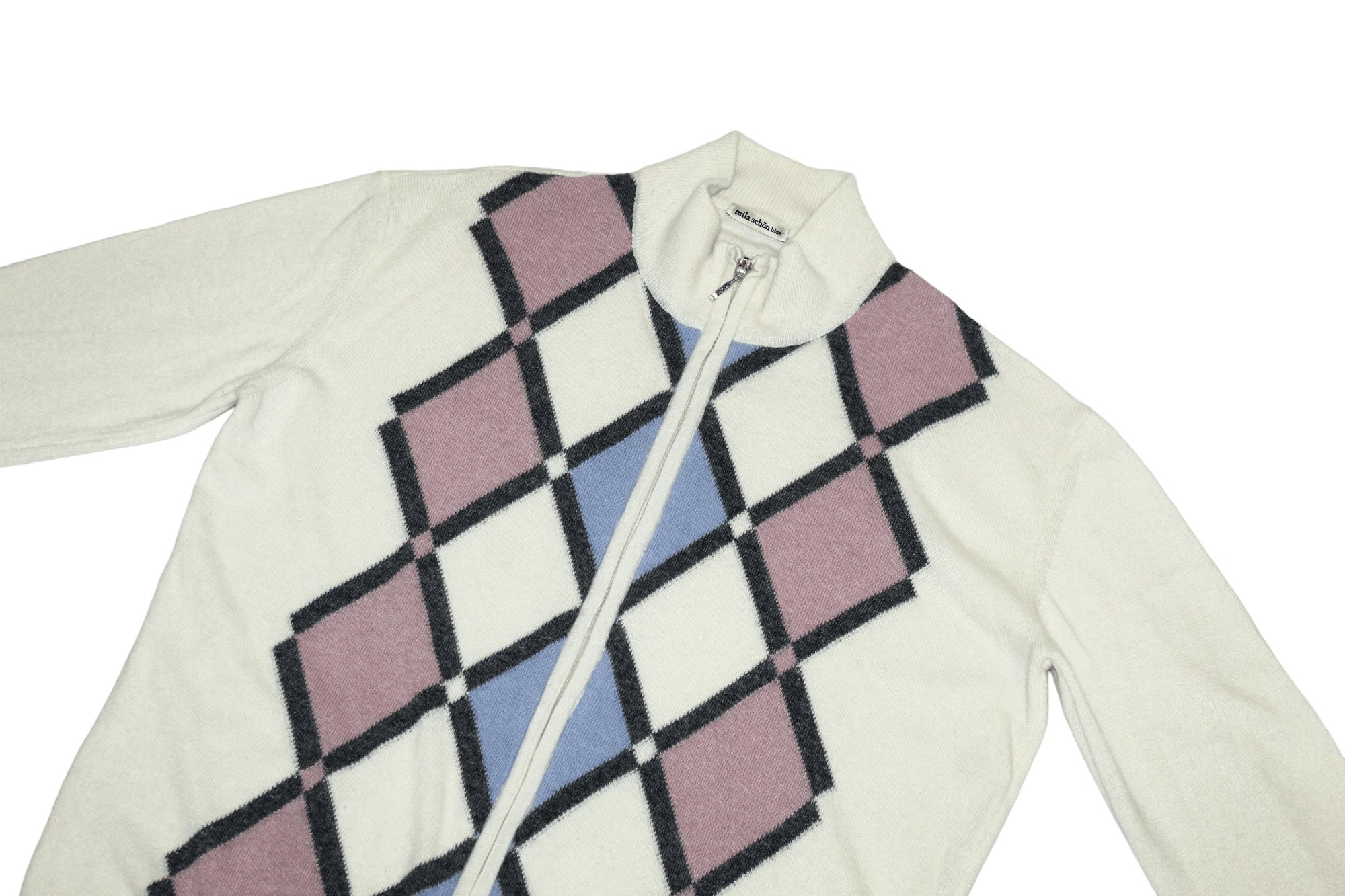 Mila Schon Rare Vtg Mila Schon Blue Label Argyle Wool Blend Zip Sweater Size US M / EU 48-50 / 2 - 6 Thumbnail