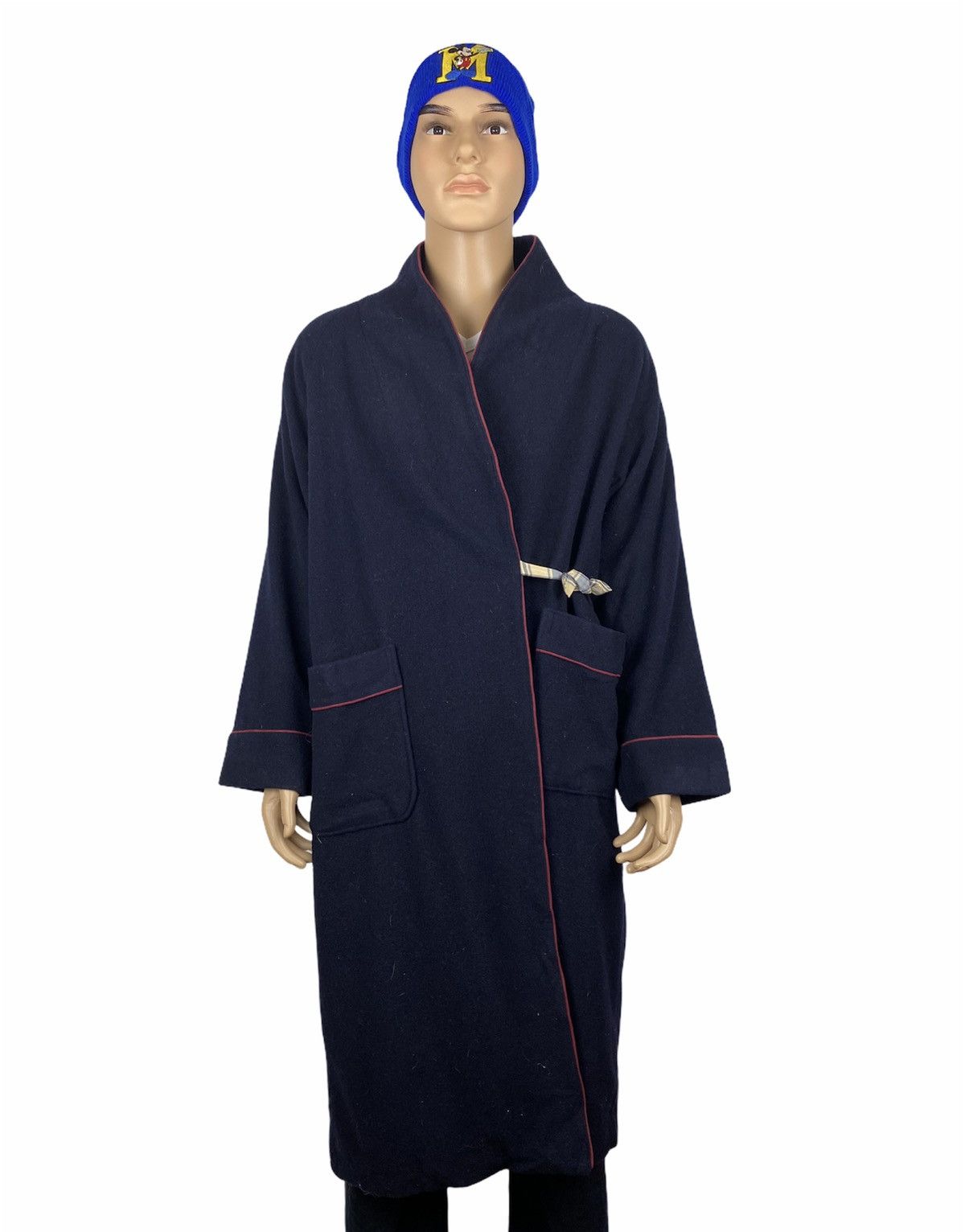 image of Daks London x Selected Homme Darks London Novacheck Long Coat Home Style in Dark Blue (Size Medium)