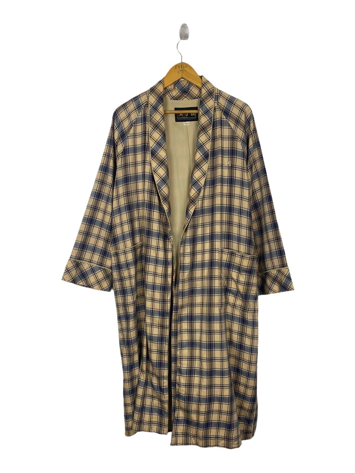 image of Daks London Dark London Night Jacket Cotton Fabric in Blue Cream Flannel, Men's (Size Medium)