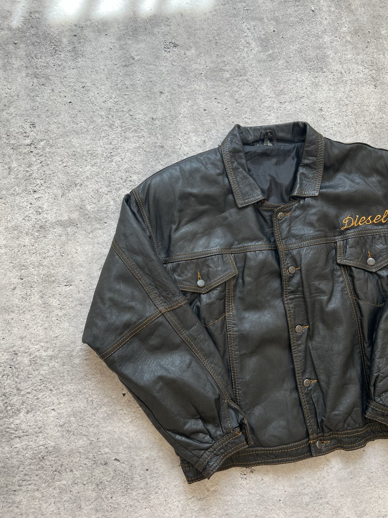 Diesel × Vintage Vintage Diesel Leather Black Bomber Jacket 90s Size US L / EU 52-54 / 3 - 4 Thumbnail