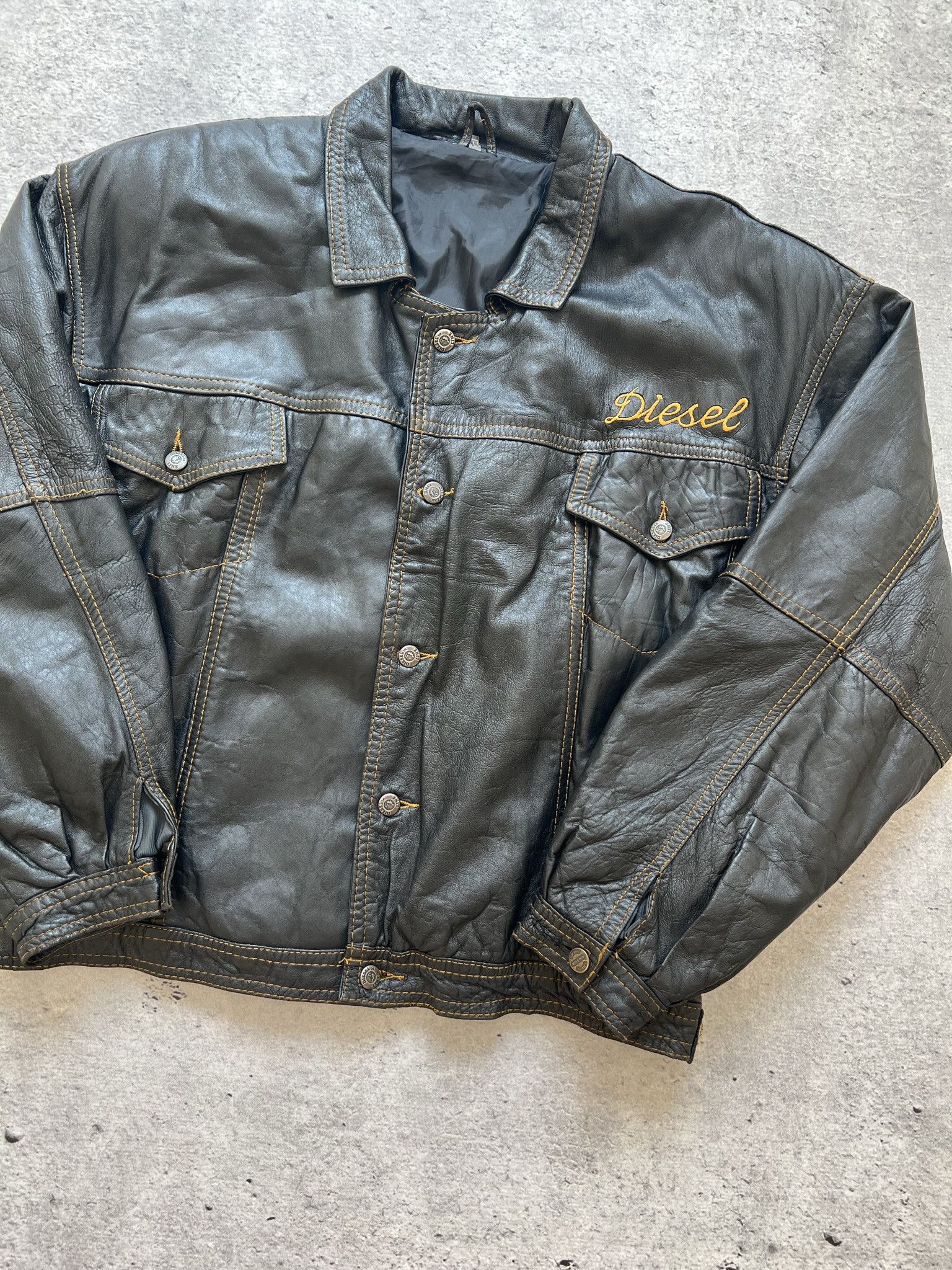 Diesel × Vintage Vintage Diesel Leather Black Bomber Jacket 90s Size US L / EU 52-54 / 3 - 5 Thumbnail