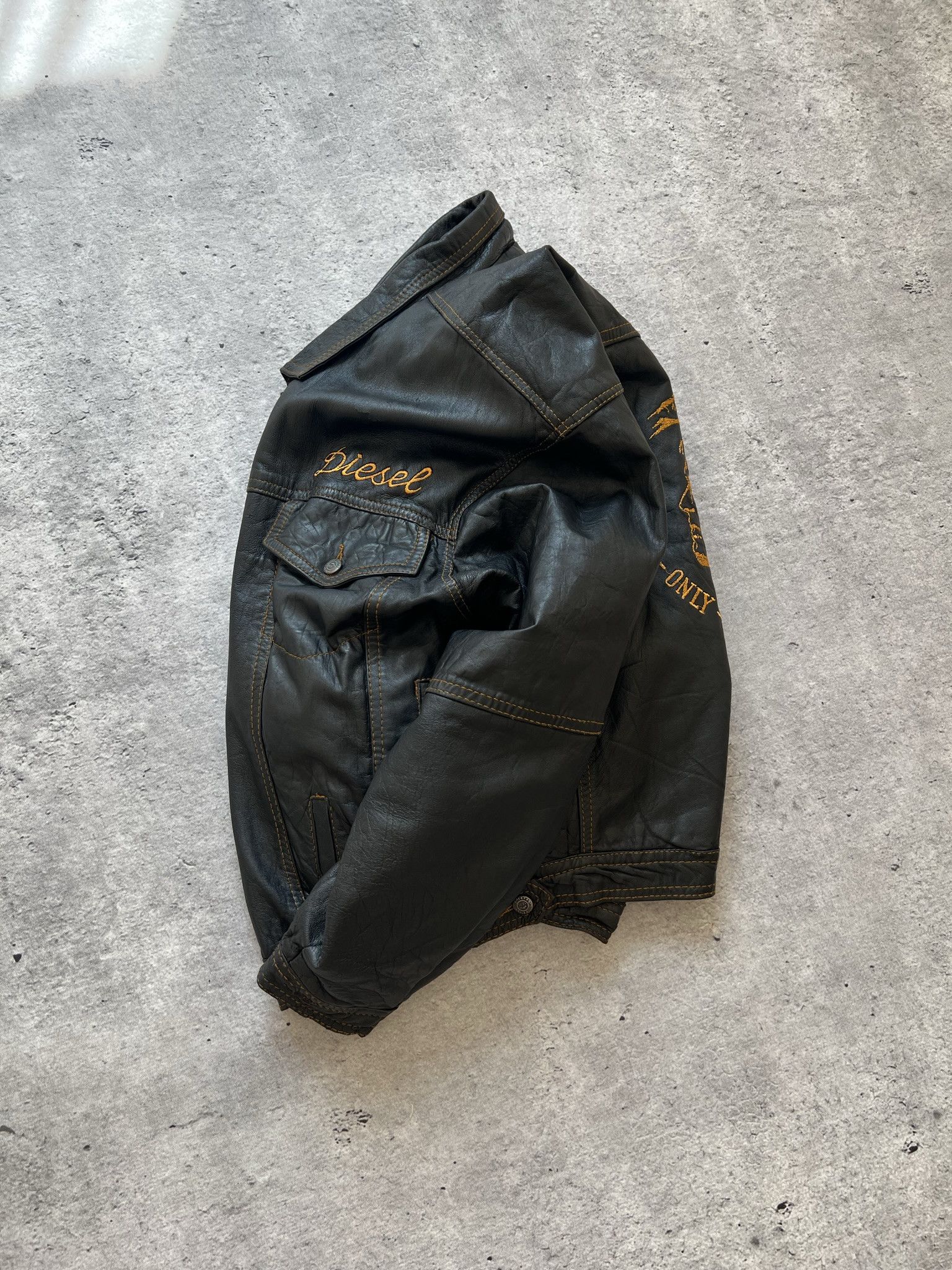 Diesel × Vintage Vintage Diesel Leather Black Bomber Jacket 90s Size US L / EU 52-54 / 3 - 14 Thumbnail