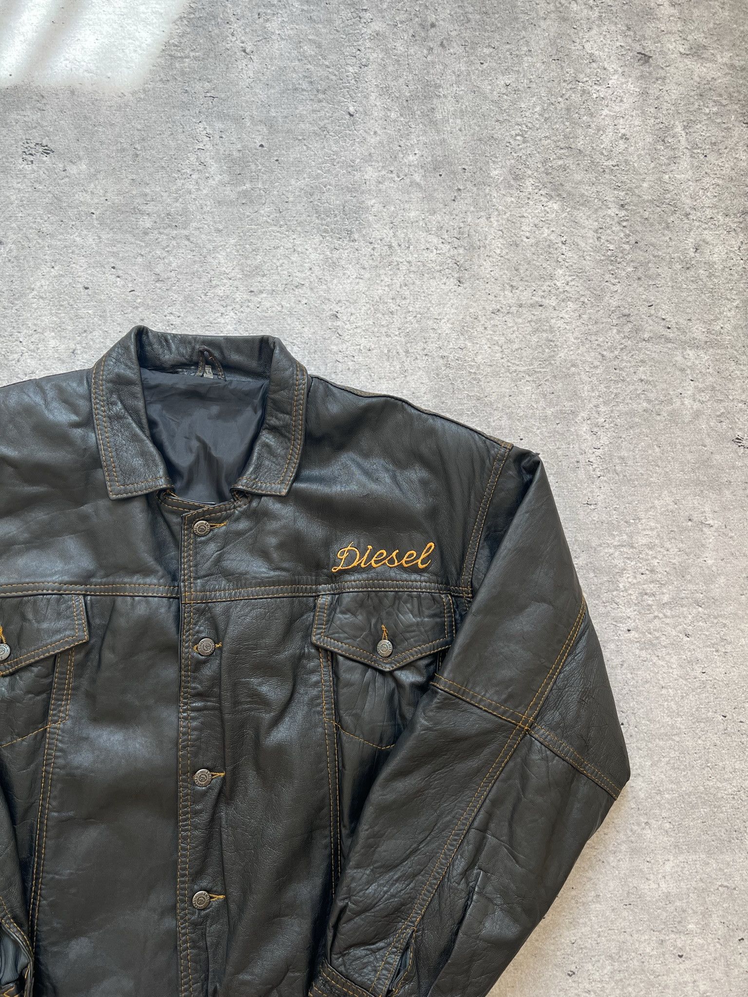 Diesel × Vintage Vintage Diesel Leather Black Bomber Jacket 90s Size US L / EU 52-54 / 3 - 3 Thumbnail