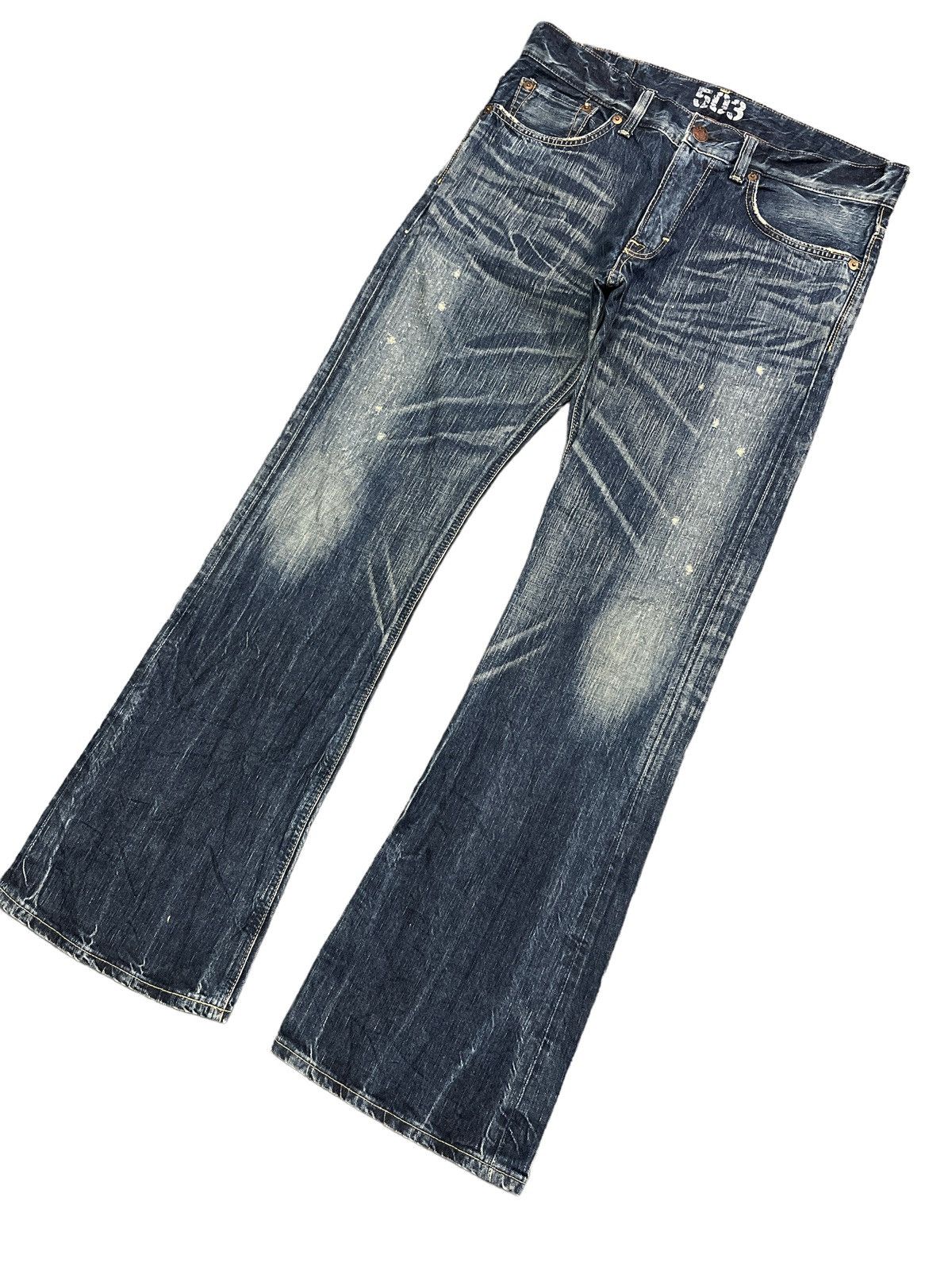Japanese Brand FLARED💥EDWIN 503 BLUE TRIP DISTRESSED DENIM PANTS Size US 35 - 5 Thumbnail