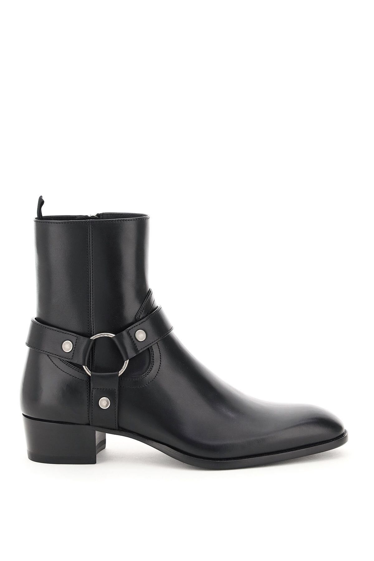 image of Saint Laurent Paris Ss23 Wyatt 40 Harness Ankle Boots in Black, Men's (Size 7)