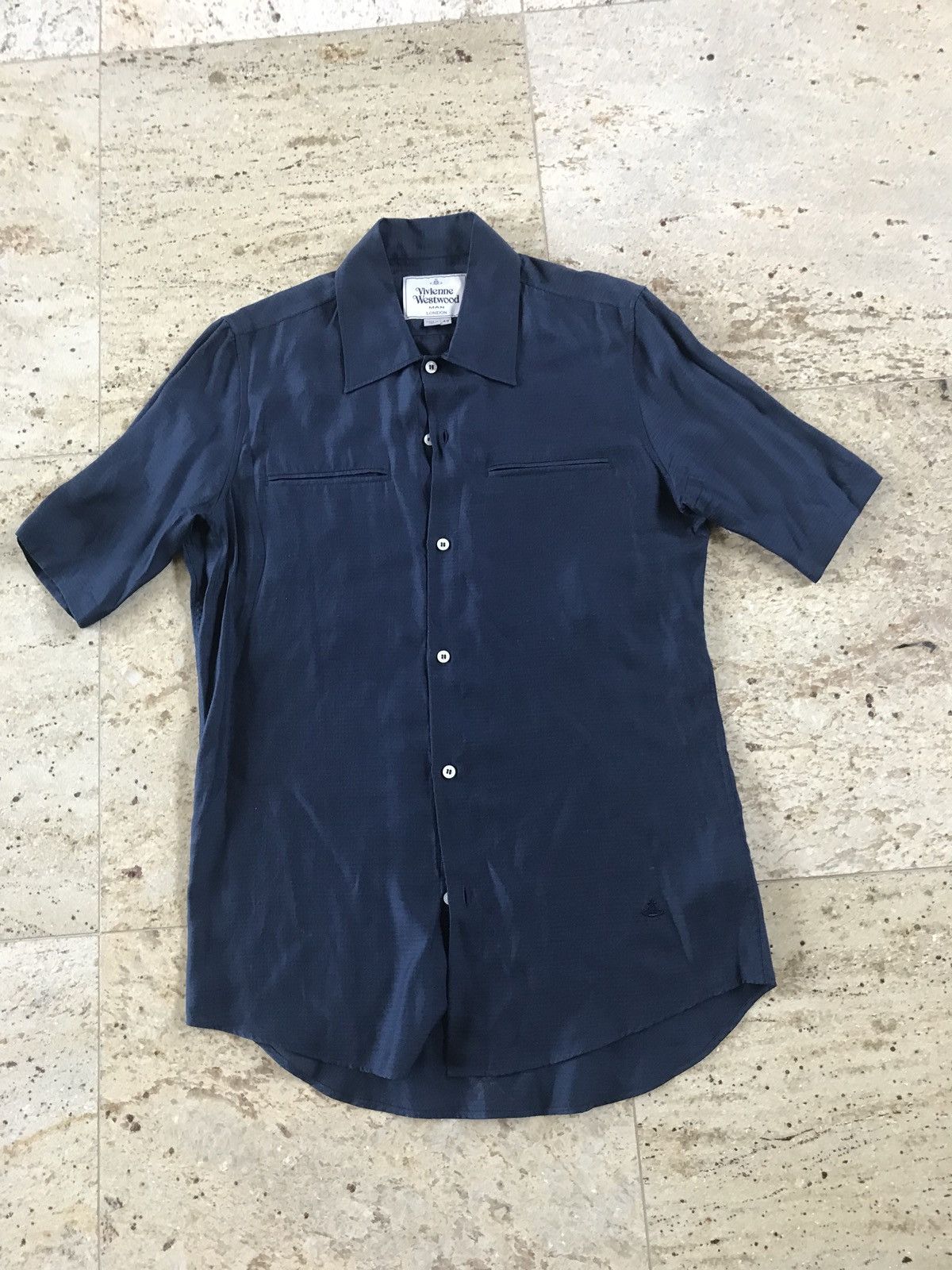image of Vivienne Westwood Silk Blend Button Up, Ss In Navy, Men's (Size Medium)