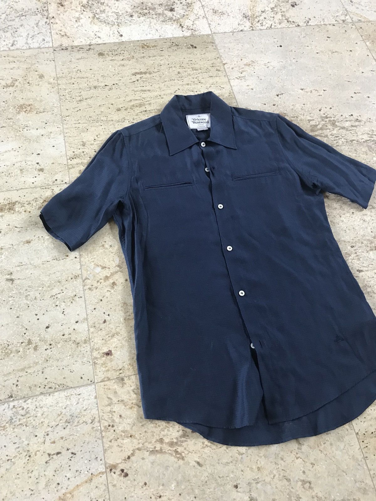 Vivienne Westwood o1rshd Silk Blend Button Up, SS In Navy Size US M / EU 48-50 / 2 - 3 Thumbnail