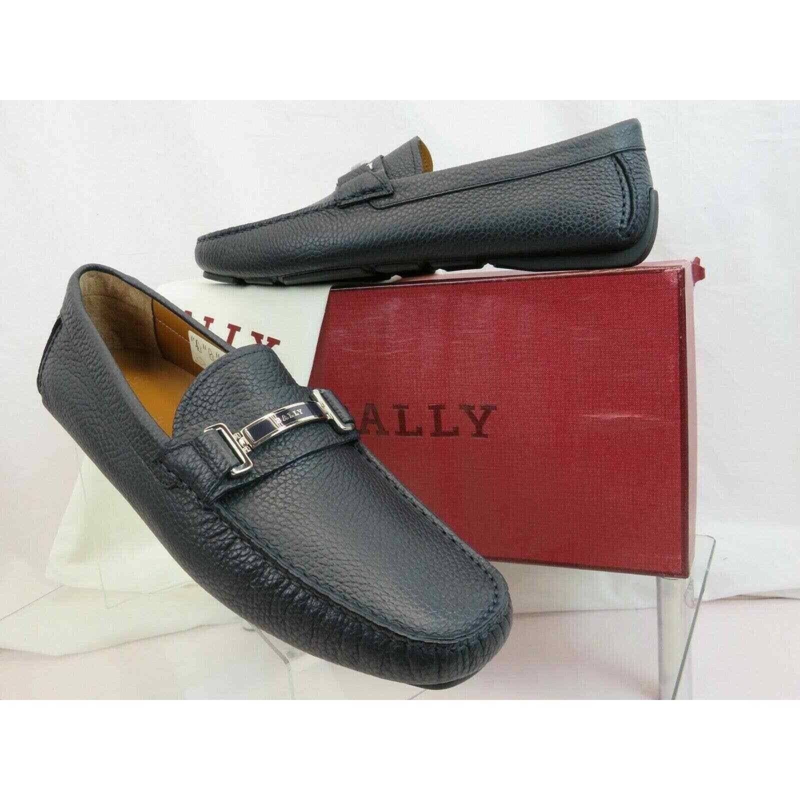 DRULIO NAVY GRAINED LEATHER LOGO DRIVING LOAFERS US 12 D