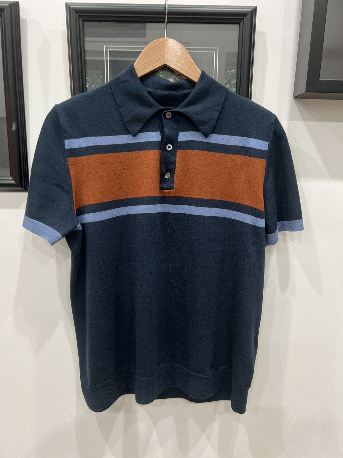 image of Prada Knit Polo in Navy, Men's (Size Small)