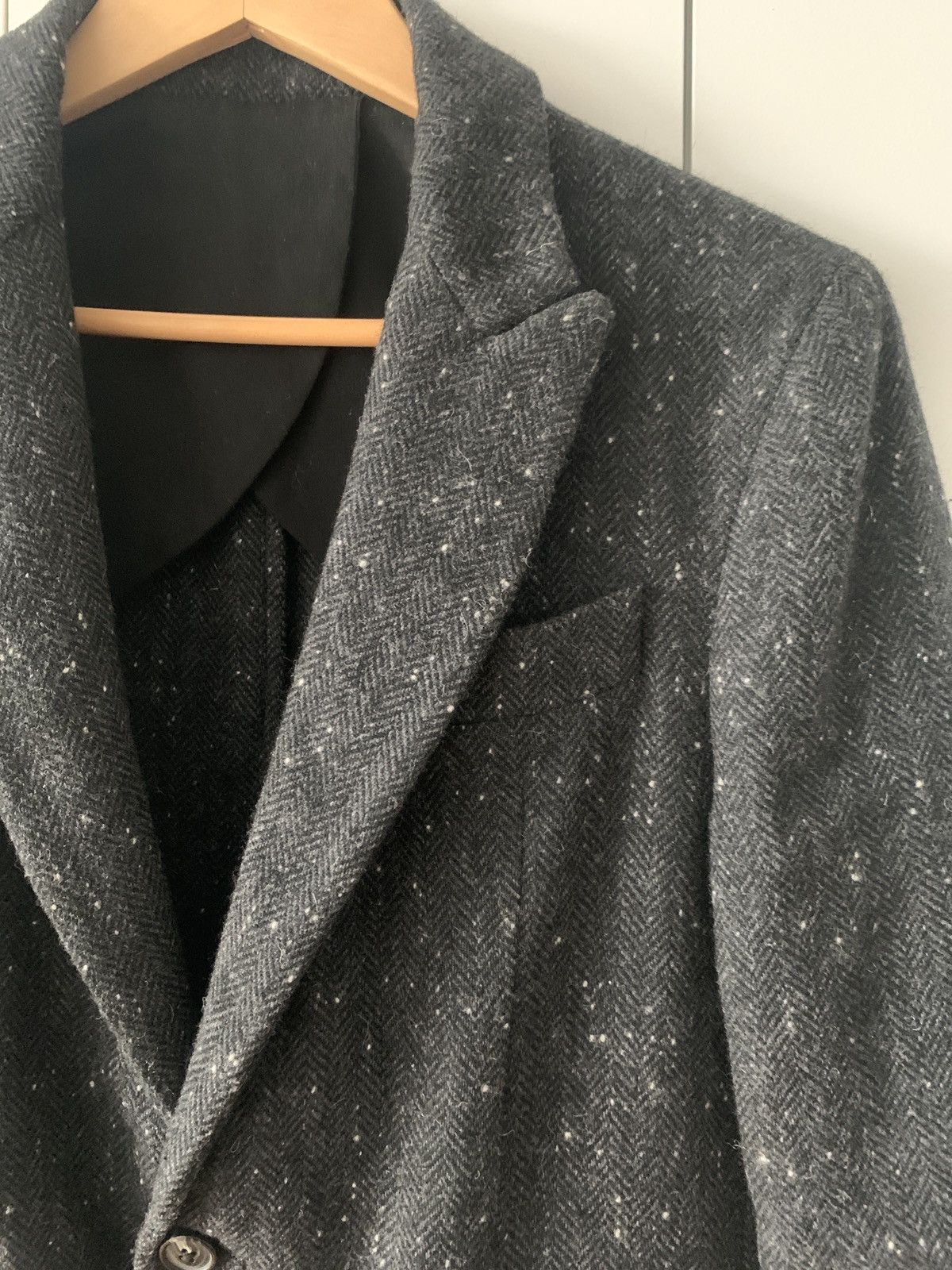 Cadet Peak Lapel Herringbone Donegal Wool Blazer Size 38R - 2 Thumbnail