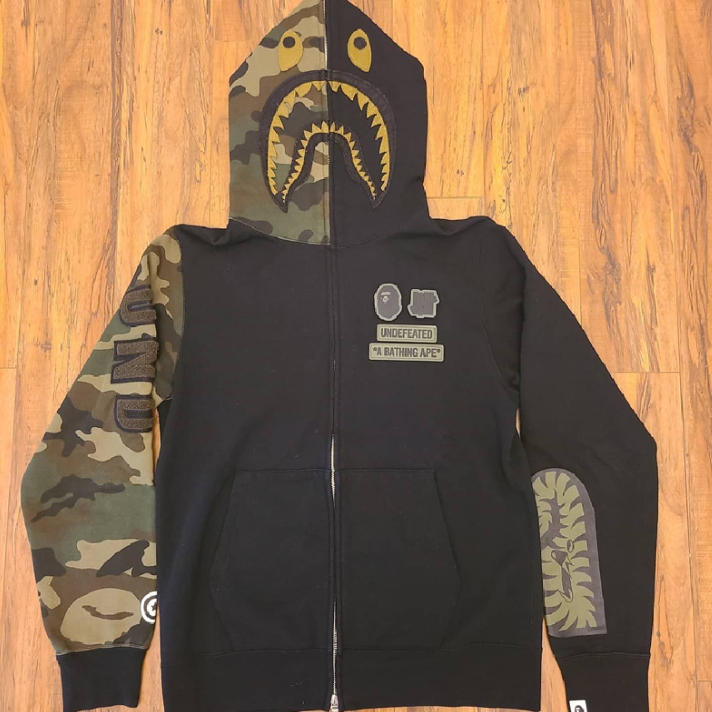 Bape FW18 Bape x Undefeated Woodland Camo Shark Full Zip Hoodie | Grailed