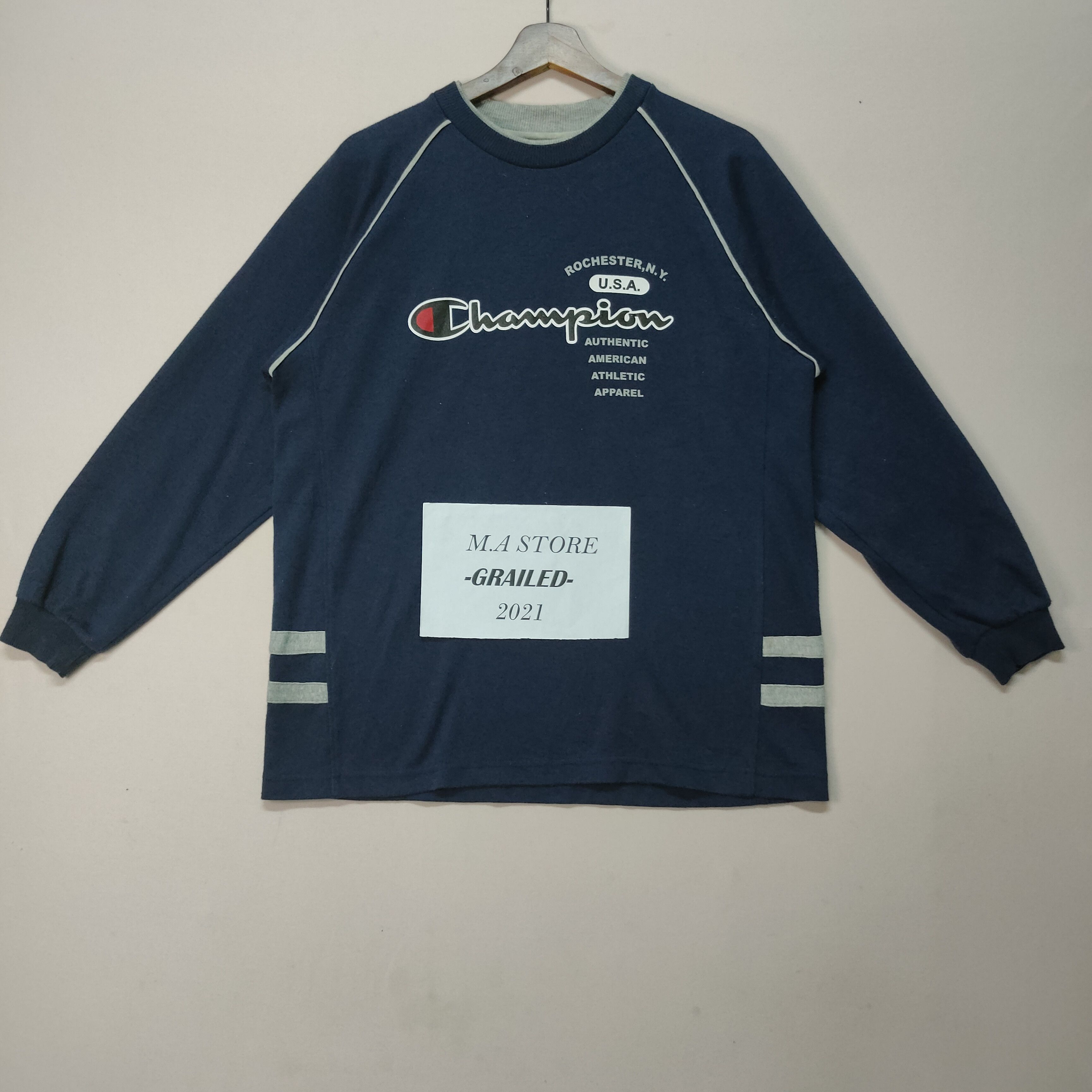 image of Champion Product Big Logo Long Sleeve Shirt in Dark Blue, Men's (Size Large)