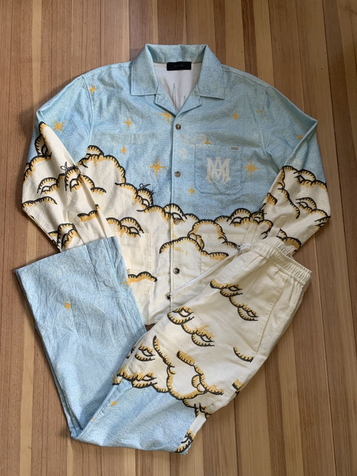 image of Amiri $2500 Cloud Print Pajama Set Pants And Shirt, Men's (Size 31)