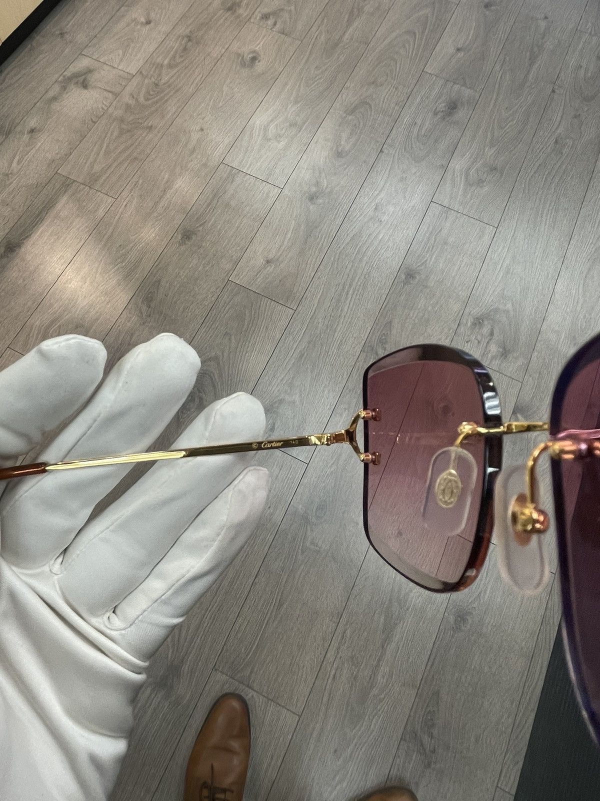 Cartier Cartier Big C Decor Gold Rimless Sunglasses Diamond Cut Size ONE SIZE - 4 Thumbnail