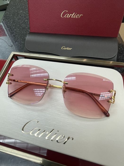 Cartier Cartier Big C Decor Gold Rimless Sunglasses Diamond Cut