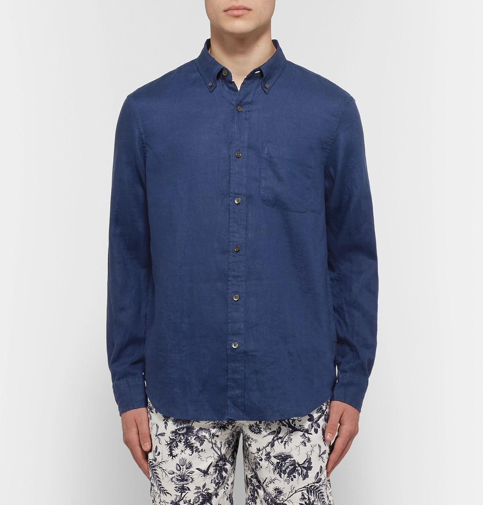 Club Monaco Slim-Fit Button-Down Collar Slub Linen Shirt Size US XS / EU 42 / 0 - 2 Thumbnail