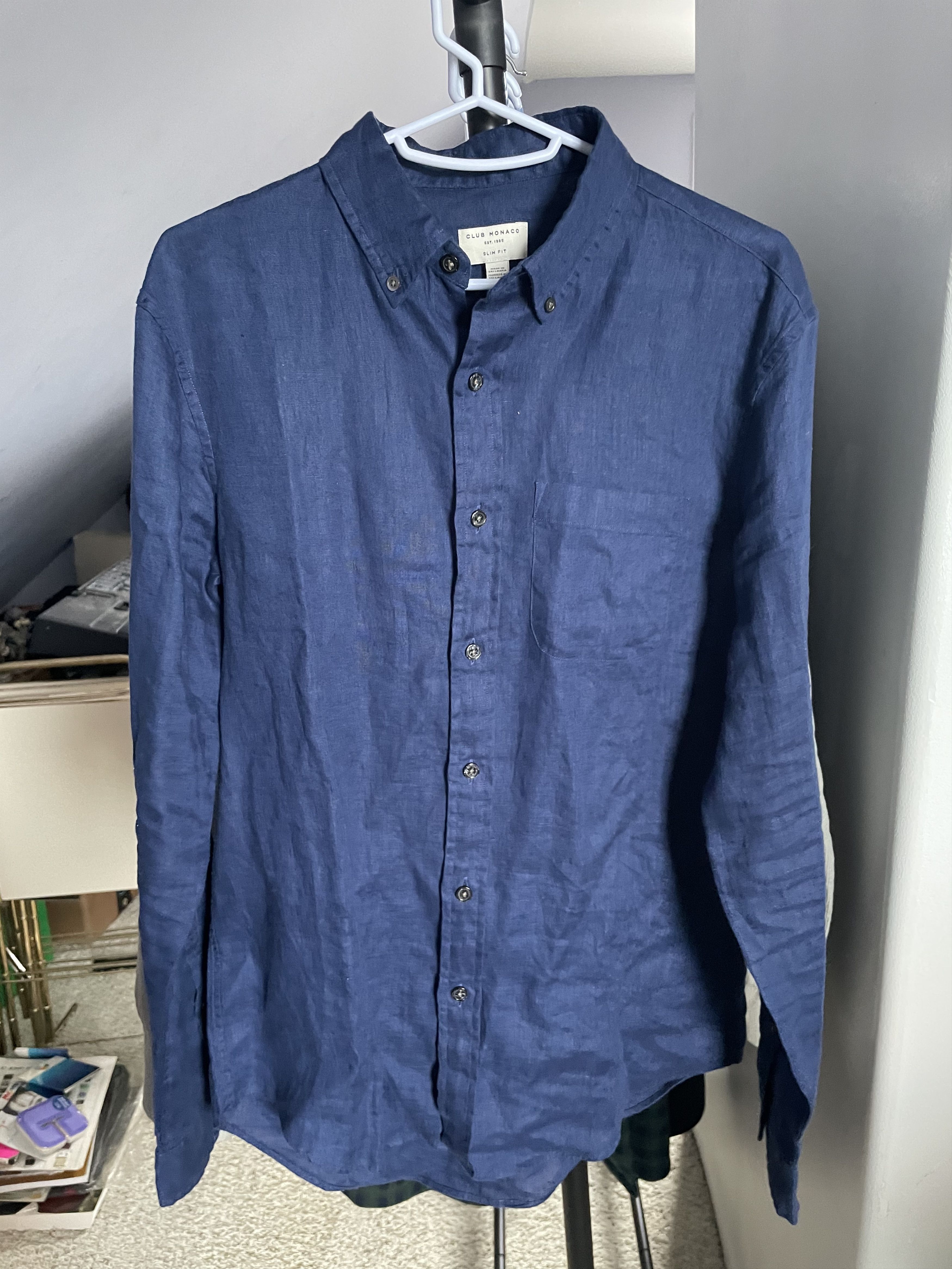 Club Monaco Slim-Fit Button-Down Collar Slub Linen Shirt Size US XS / EU 42 / 0 - 4 Thumbnail