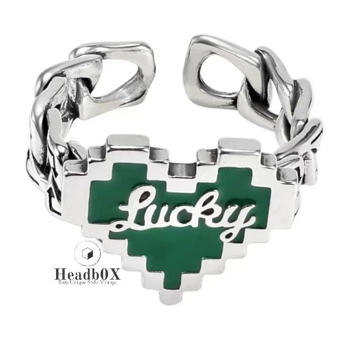 Jewelry Heart Green Stone Letter Rings Size ONE SIZE - 2 Thumbnail