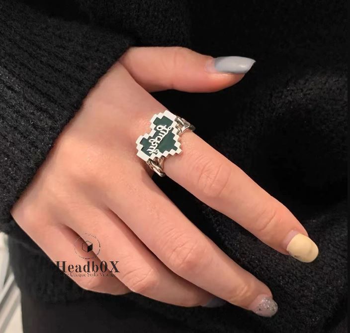 Jewelry Heart Green Stone Letter Rings Size ONE SIZE - 4 Thumbnail