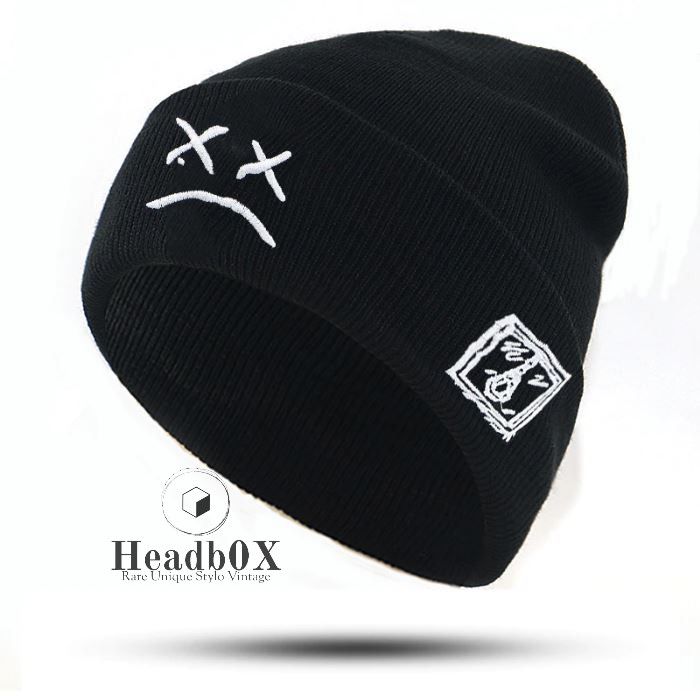 Japanese Brand Sad Boy Face Knitted Hat Size ONE SIZE - 1 Thumbnail