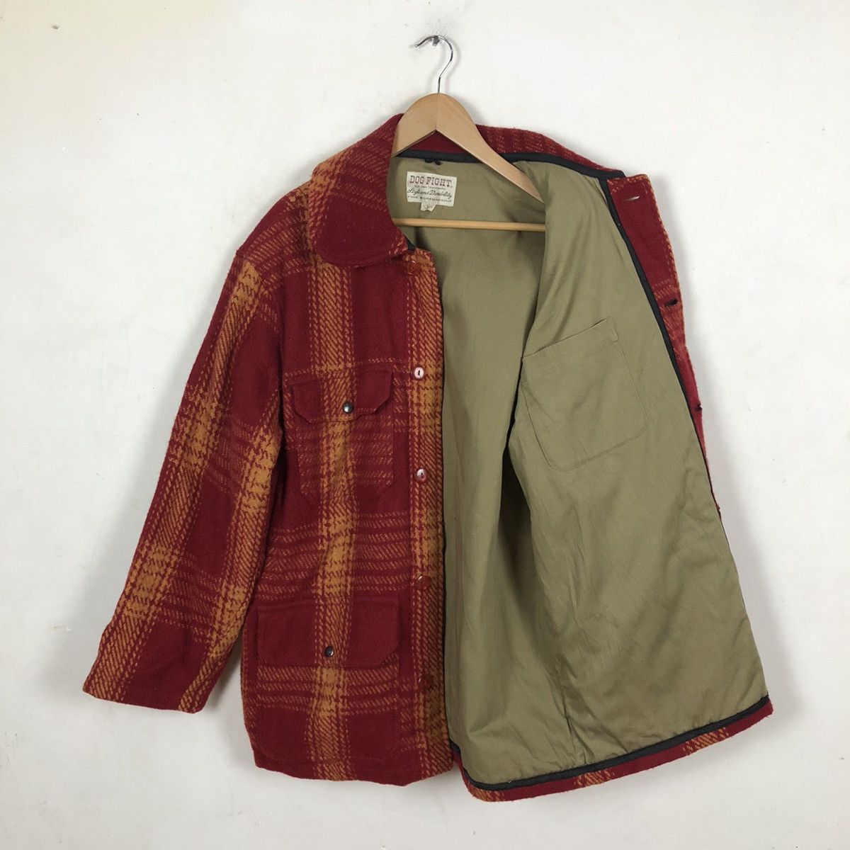 Flannel 🔥90’s VINTAGE WOOL FLANNEL JACKET DOG FIGHT TARTAN DESIGN Size US L / EU 52-54 / 3 - 9 Thumbnail
