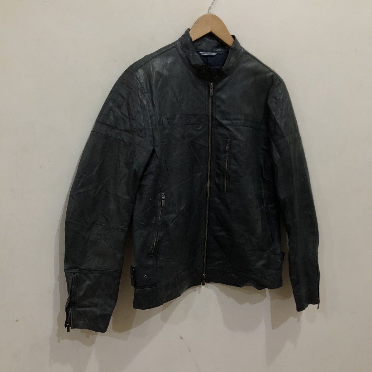 Japanese Brand 🔥VINTAGE GENUINE LEATHER JACKET CAFE RACER BIKER LANVIN Size US M / EU 48-50 / 2 - 2 Thumbnail