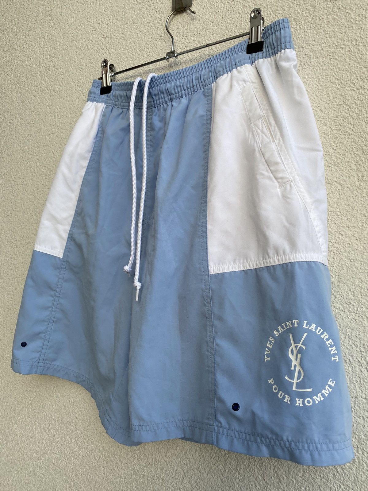 image of Vintage x YVES Saint Laurent Summer YSL Shorts S Size in Blue White, Men's