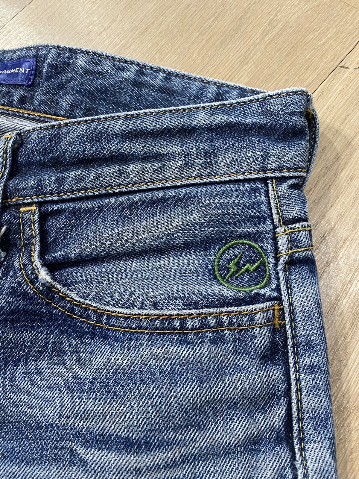 Image of Fragment Design x Vanquish Green Embroidery Fragment Denim in Blue, Men's (Size 30)