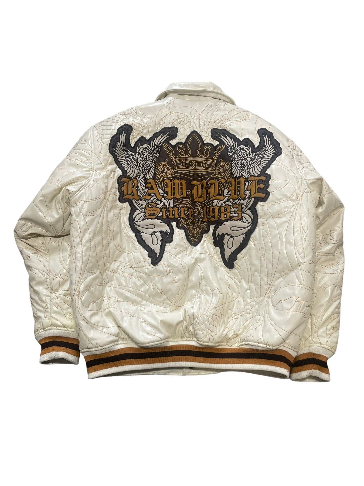 Vintage RAW Blue Vintage bomber leather jacket 💵 money 90’s Size US L / EU 52-54 / 3 - 4 Thumbnail