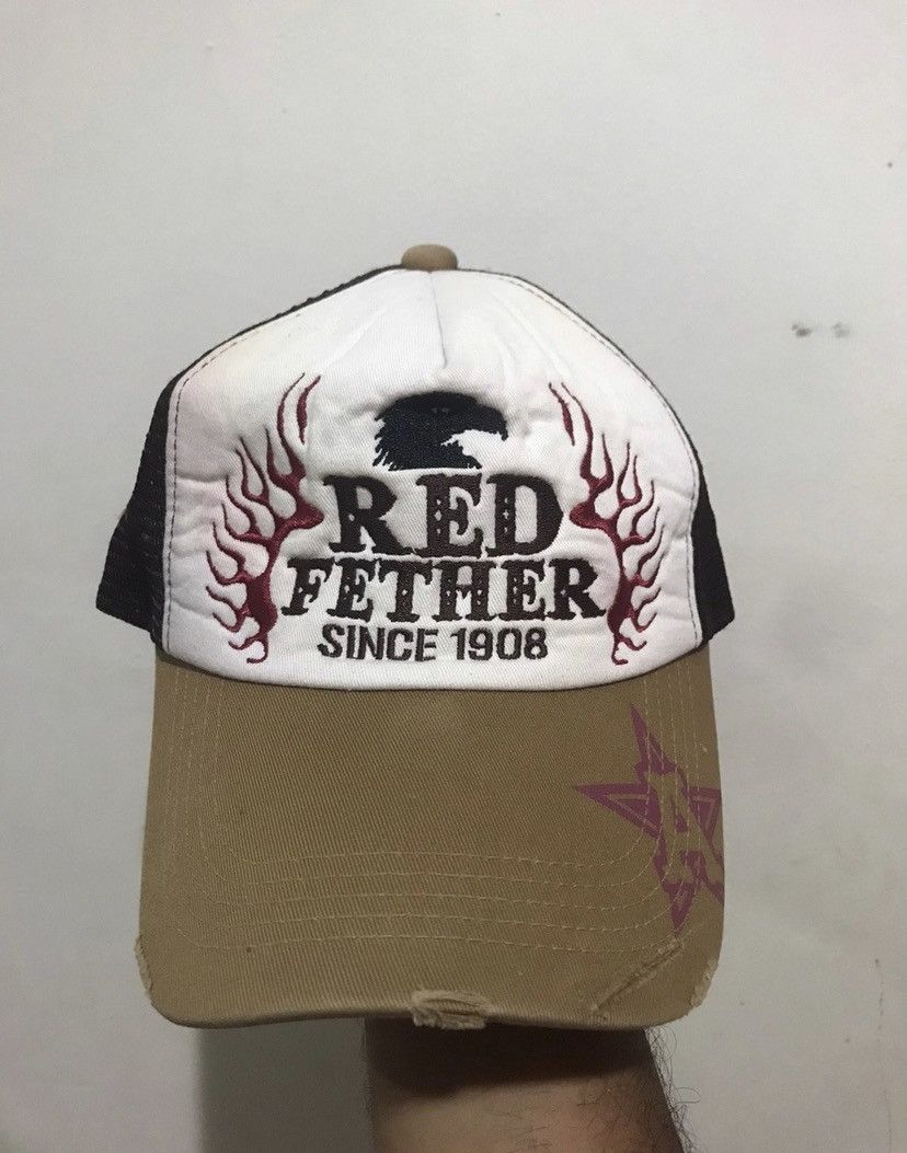 Japanese Brand VTG Distress Red Fether Trucked Hat Size ONE SIZE - 1 Thumbnail