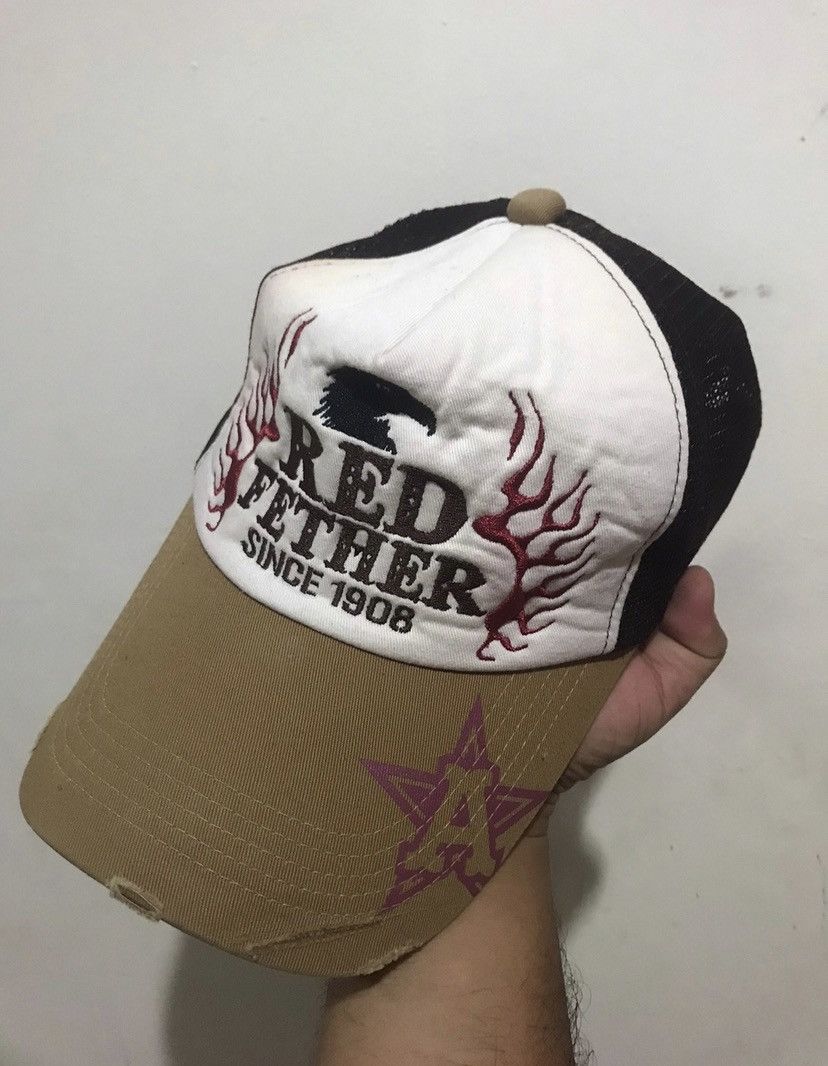 Japanese Brand VTG Distress Red Fether Trucked Hat Size ONE SIZE - 2 Thumbnail