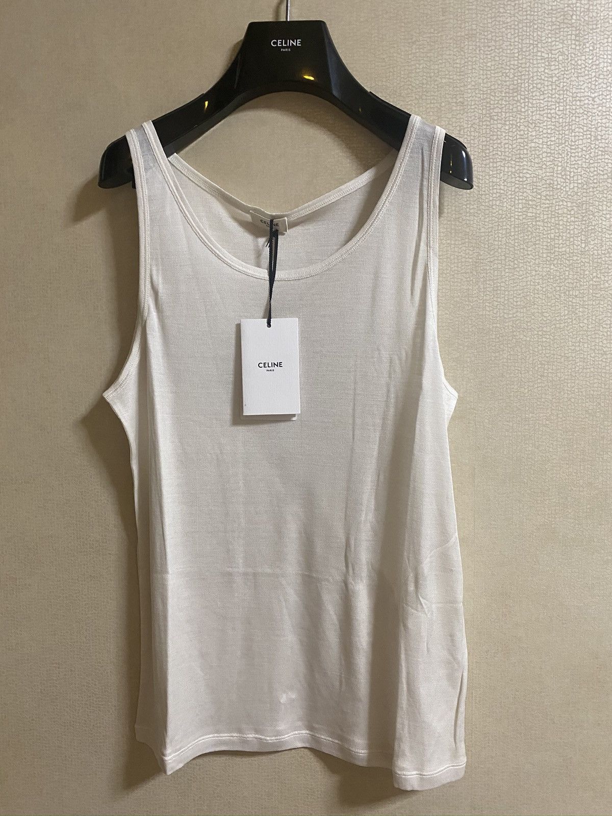 image of Celine x Hedi Slimane Ss20 Runaway Silk Tank Top in White, Men's (Size 2XL)