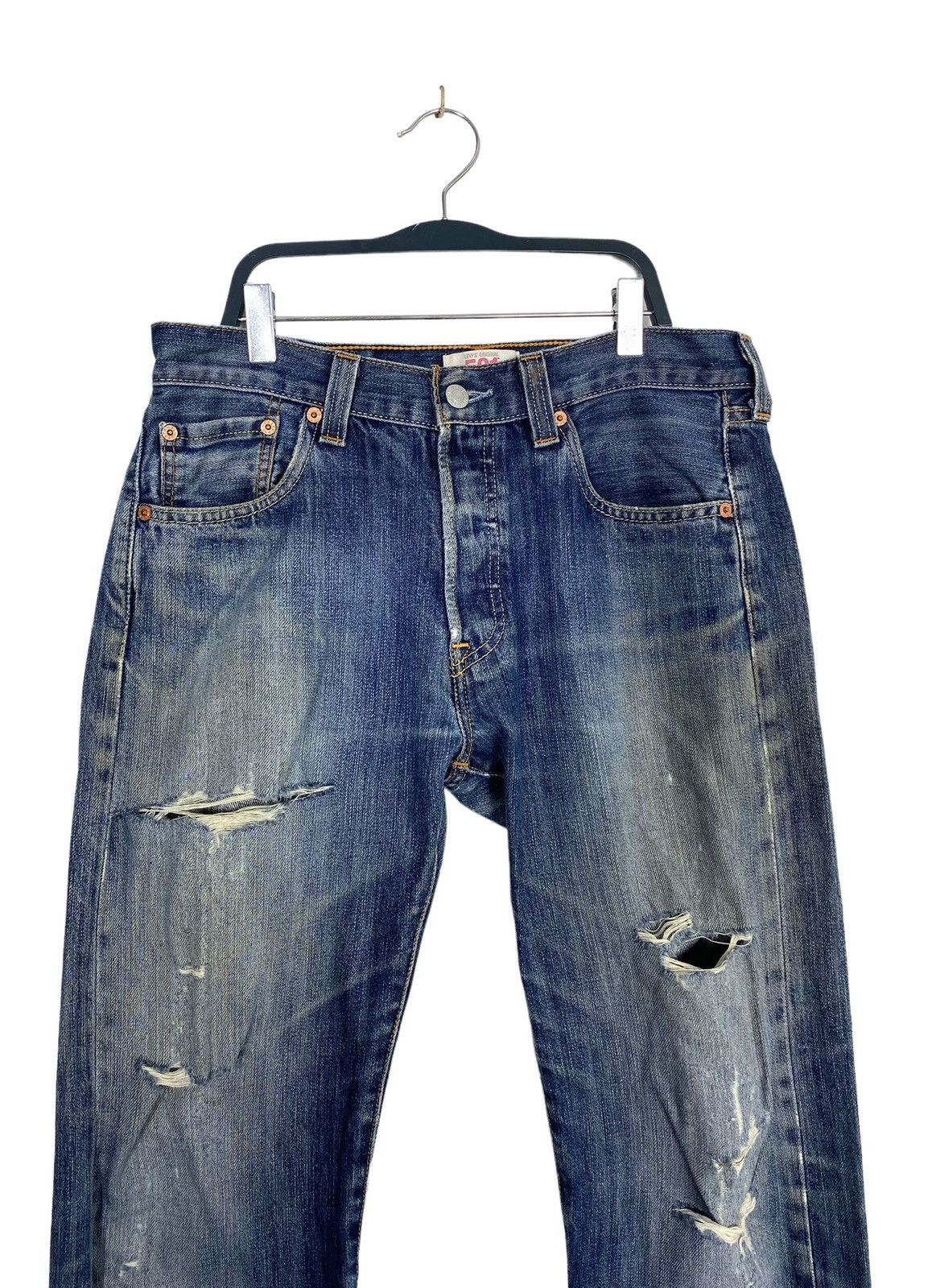 Levi's Rare‼️ Levi’s 501 Distressed Jeans Button Fly Size US 31 - 2 Thumbnail