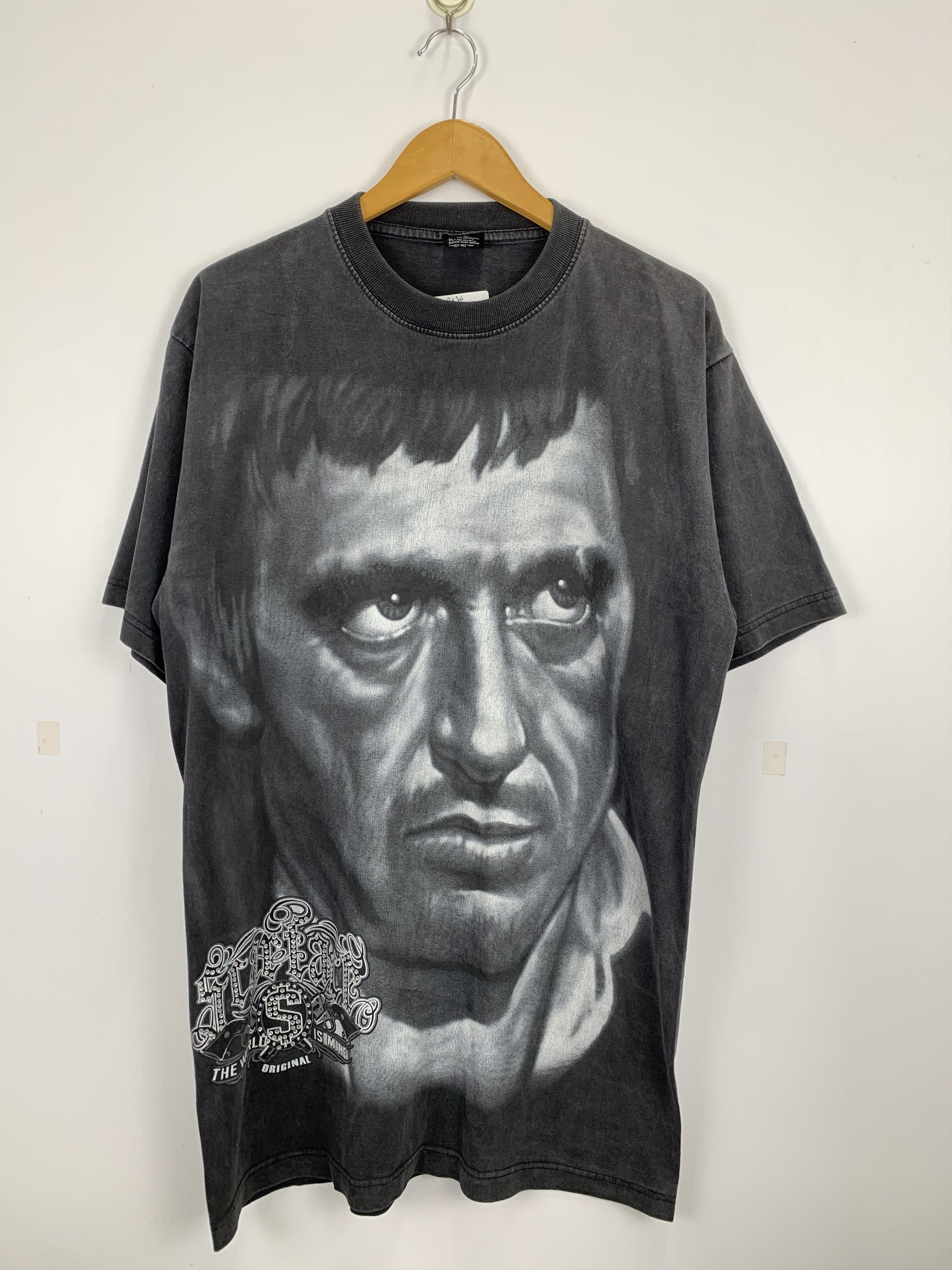 image of 90's Scarface All Overprint Movie T Shirt in Black, Men's (Size XL)