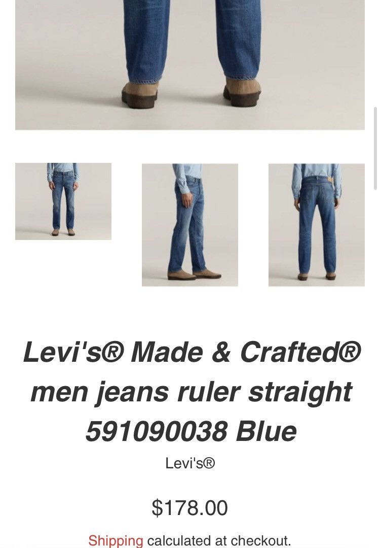 Levi's Made & Crafted Levi’s Big E Ruler Straight Buttonfly Denim Jeans 31x34 Blue Size US 31 - 13 Thumbnail