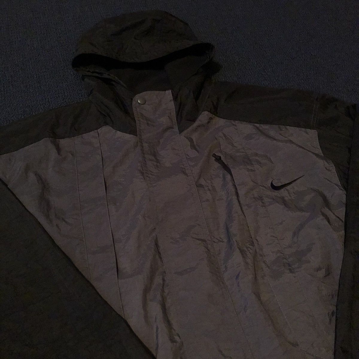 Nike Vintage 1990s Nike Swoosh Zip Jacket Windbreaker Hood Parka Size US L / EU 52-54 / 3 - 3 Thumbnail