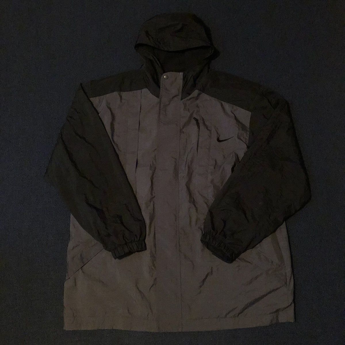Nike Vintage 1990s Nike Swoosh Zip Jacket Windbreaker Hood Parka Size US L / EU 52-54 / 3 - 1 Thumbnail