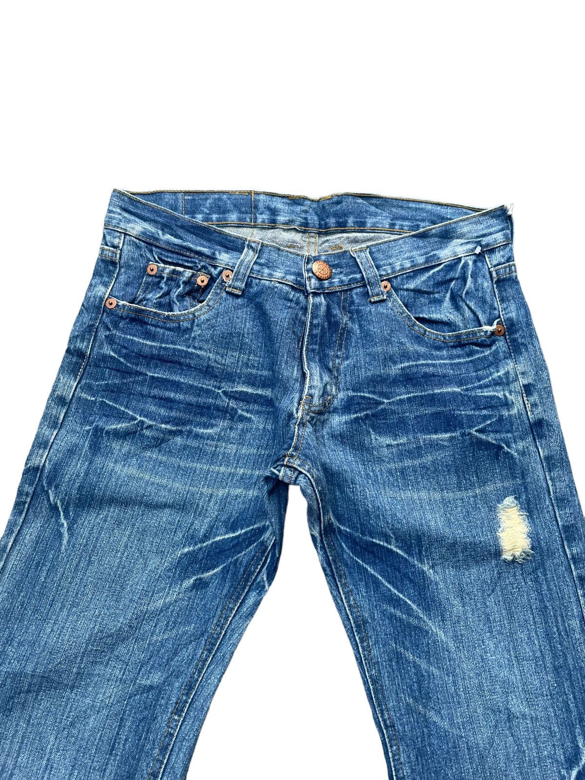 Japanese Brand Point Loma Peace Distresed Denim Size US 33 - 5 Thumbnail